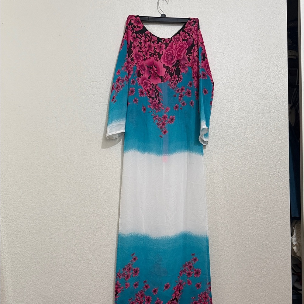 Floral Maxi Dress in Pink and Blue